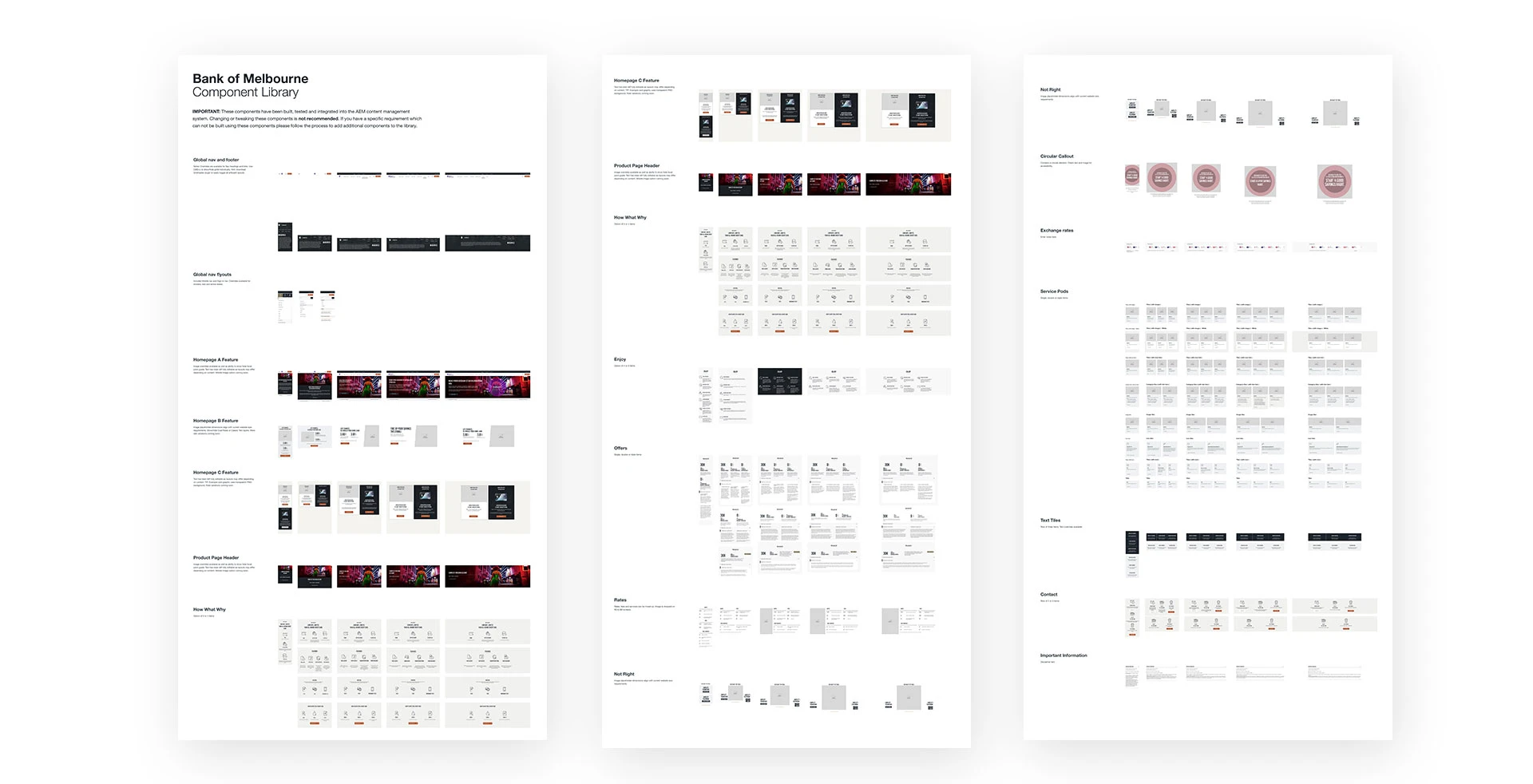 The redesigned component library, showing the shared components rebuilt across the three brands.